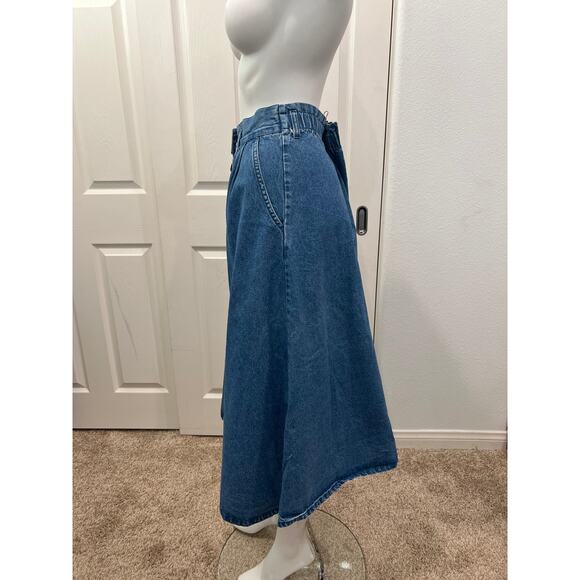 vintage 80s cherokee denim skirt / Pleat A-line Denim Prairie Skirt/ size small - Picture 3 of 9